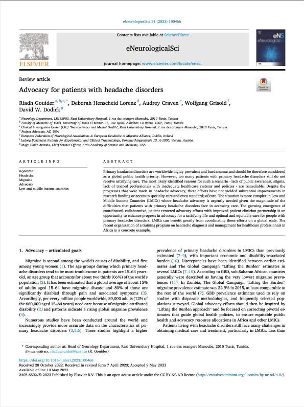 Advocacy for patients with headache disorders
